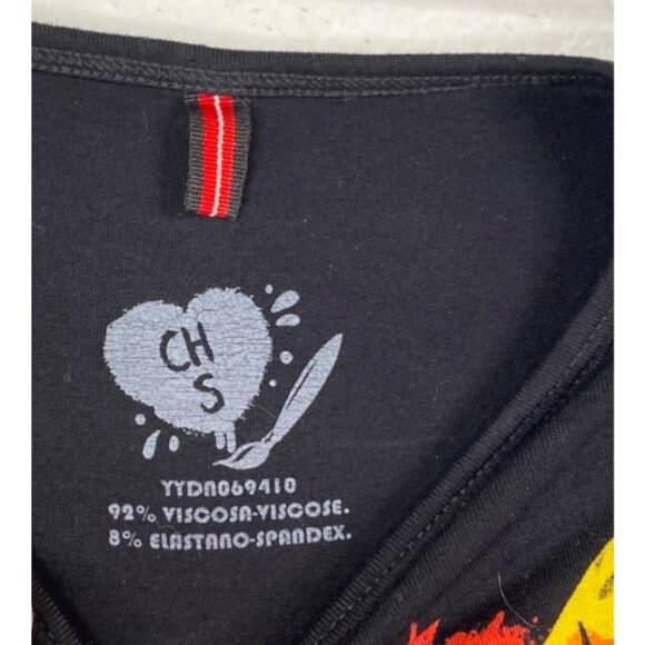 Ay Guey Women's Top Black Sz S Baby Tee Jaguar Graphic Rhinestones Colorful - Picture 3 of 9